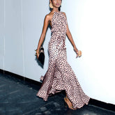 Polka dots print party dress wave point maxi Dresses  Elegant halter slit ruffle summer dress Boho long vestidos mujer